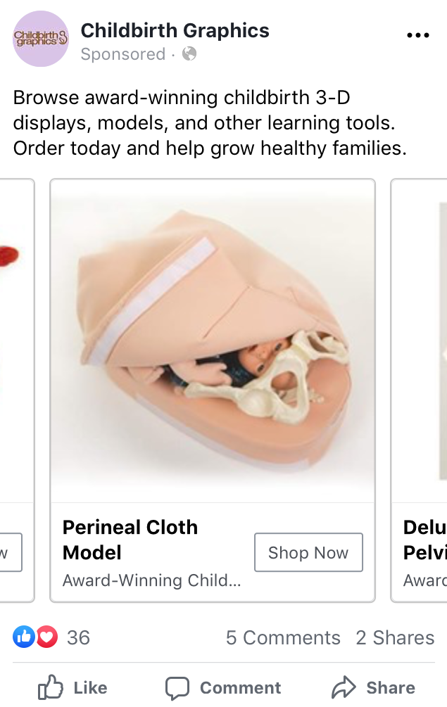 Weird 3D childbirth model pregnancy Facebook ad