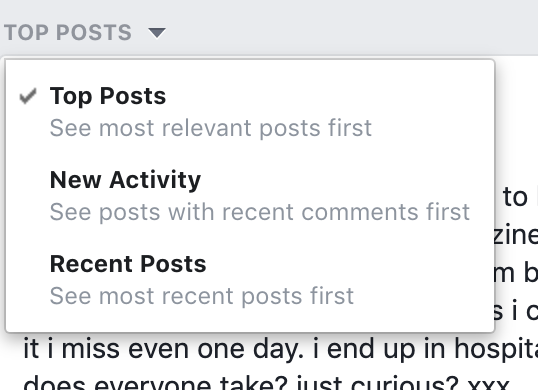 Facebook group newsfeed preference menu