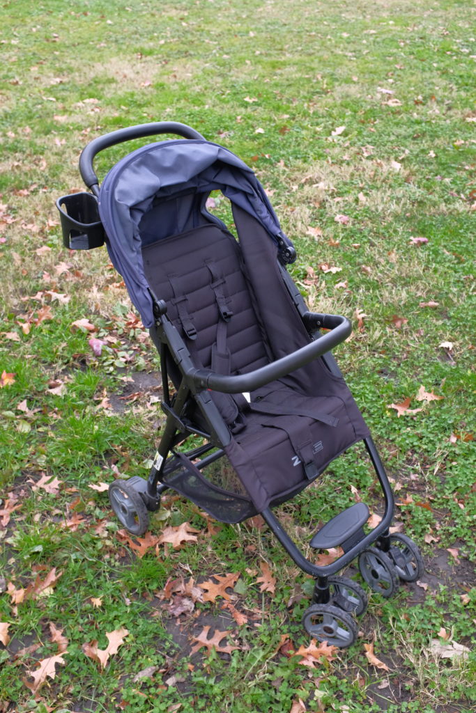 Blue and black travel stroller