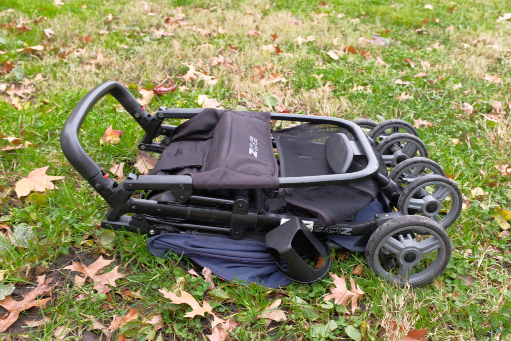 Folded down Zoe stroller