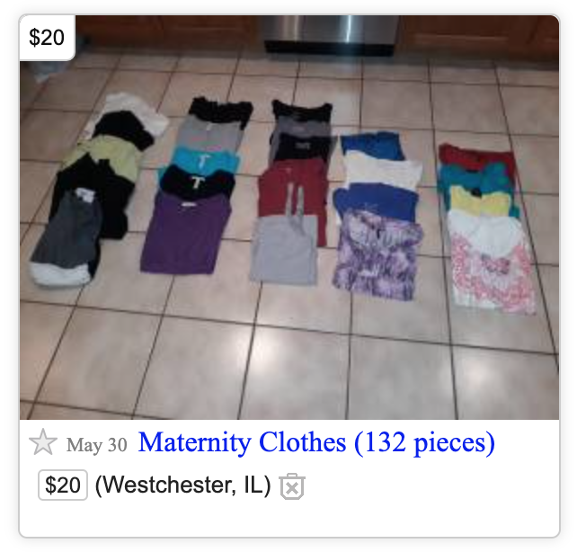 Craiglist posting selling maternity clothes to save money