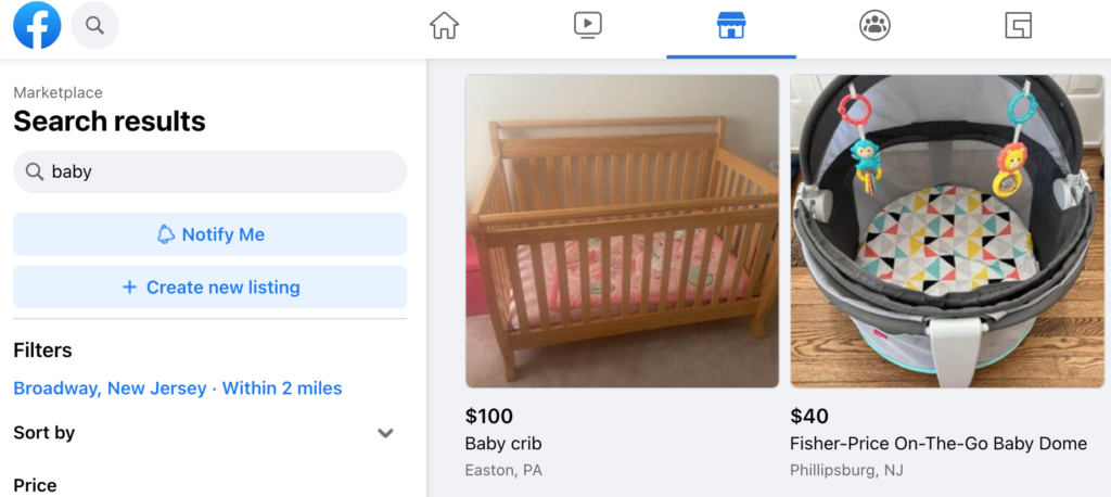 example facebook marketplace used baby gear