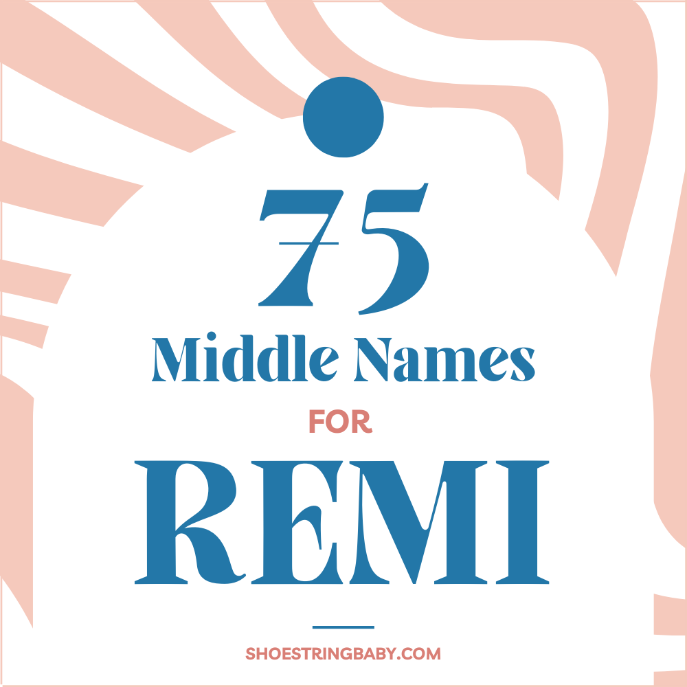 Text that says 75 Middle Names for Remi and Remy with a zebra stripped pattern as a background frame