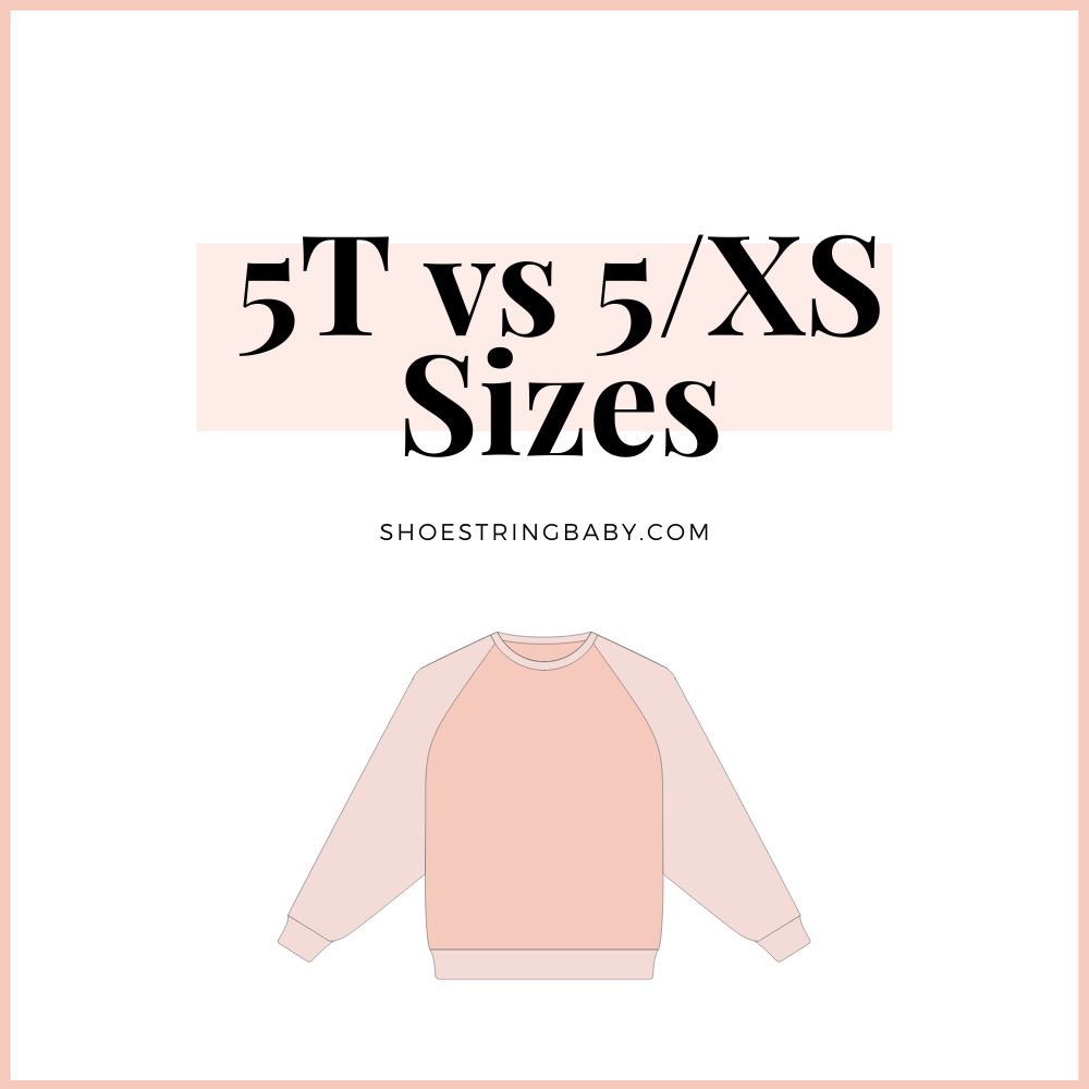 The picture shows the text overlay that says: 5 vs. 5 and XS sizes. There is a graphic of a simple sweater in peach tones.