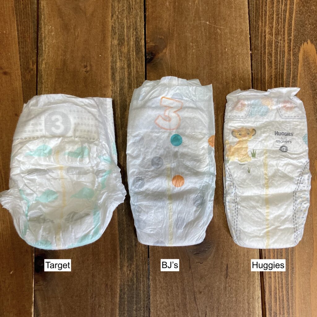 size of bj's berkley jensen diapers compared to huggies and up & up diapers.