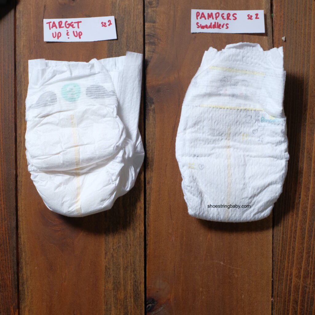 Target up & up diaper vs. Pampers swaddlers side by side comparison.