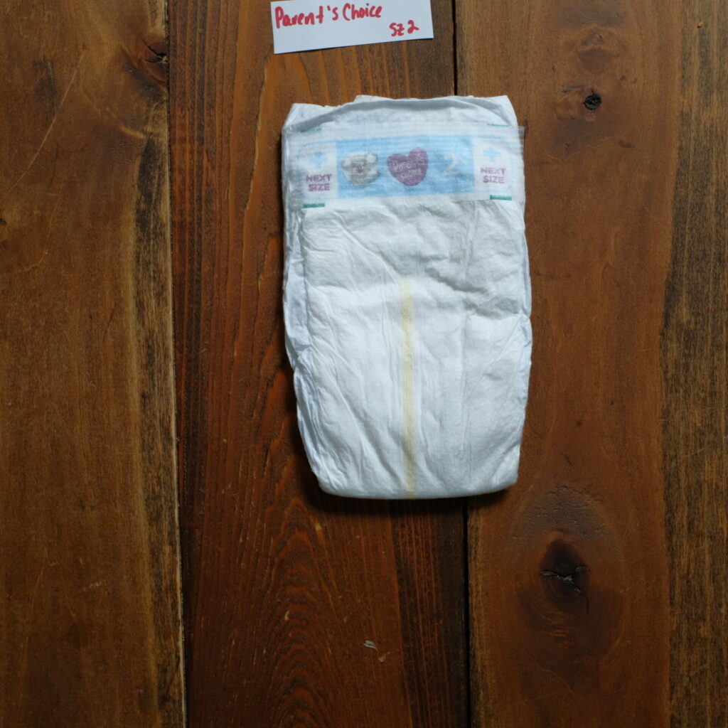 front of wal-mart store brand parents choice diaper to show design