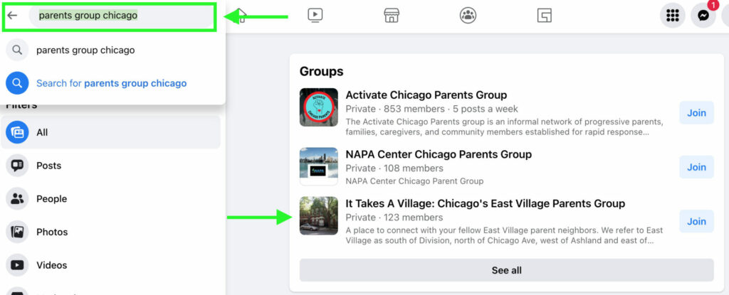 how to find parents facebook groups