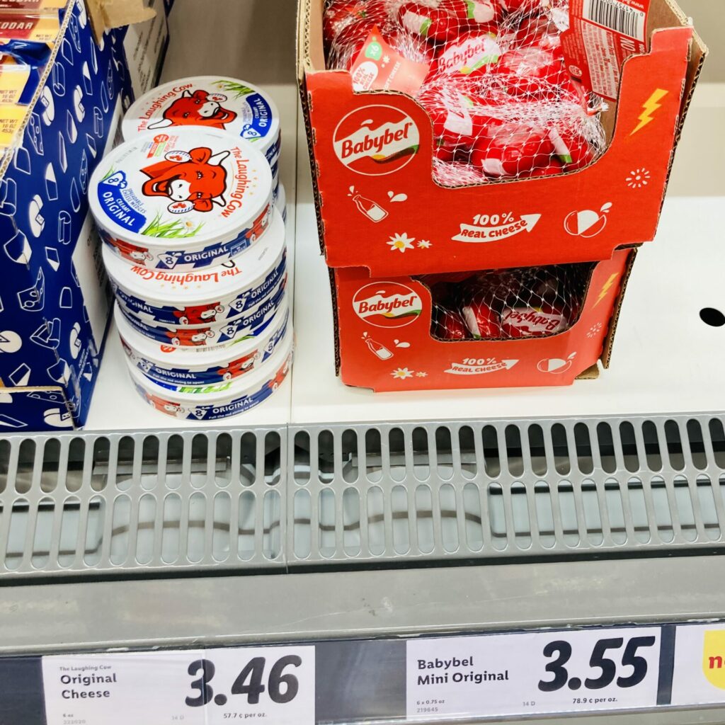 examples of kids cheese snacks at lidl - babybel and laughing cow