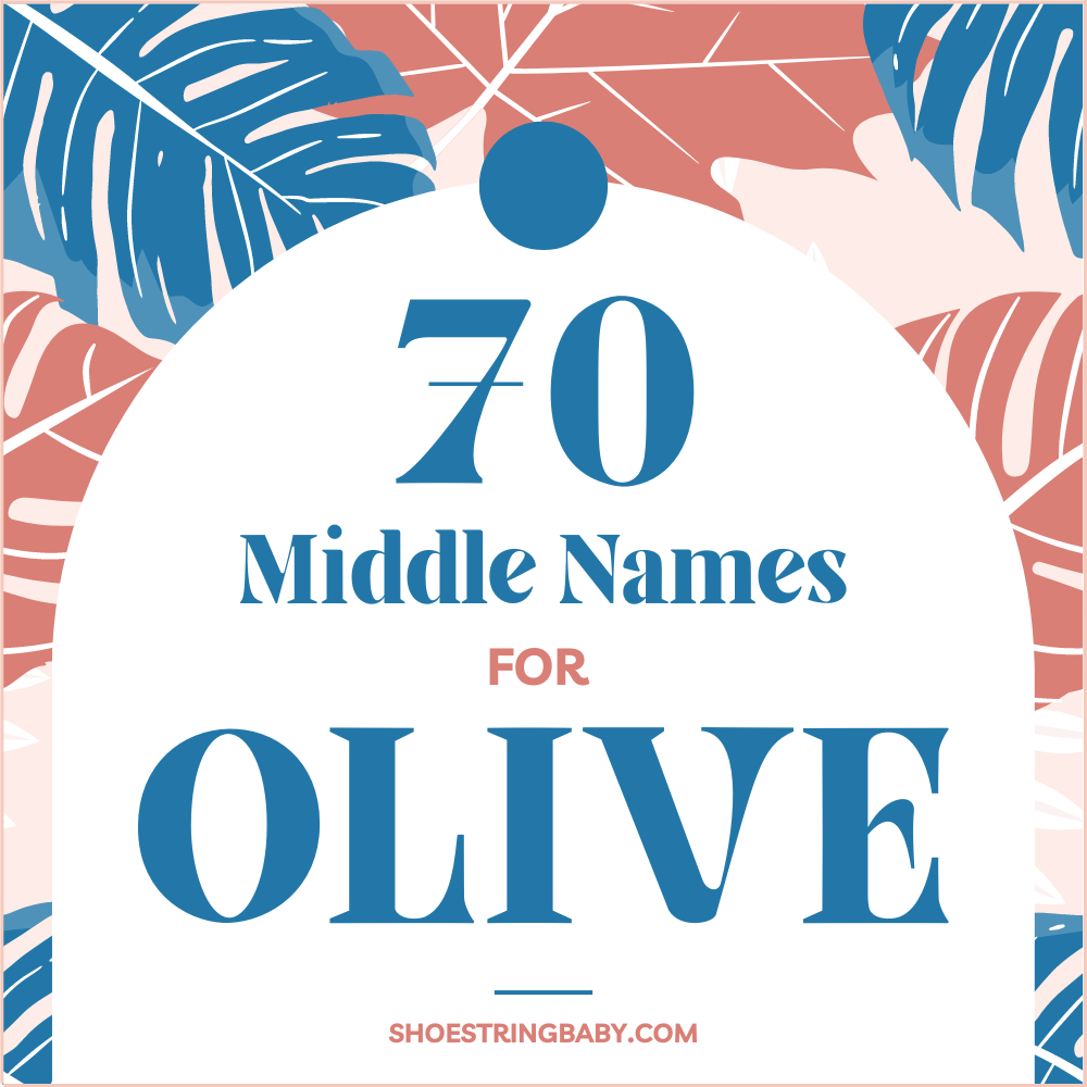 text that says "70 middle names for olive" with a leaf pattern framing the text