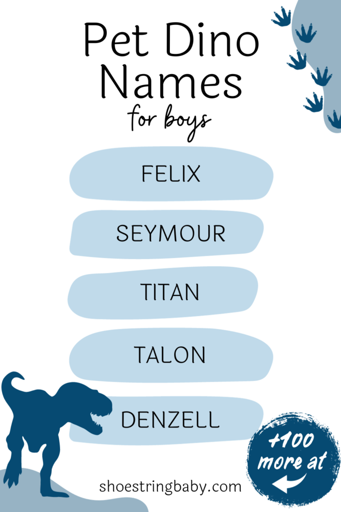 List of boy pet dino names: felix, seymour, titan, talon, denzell