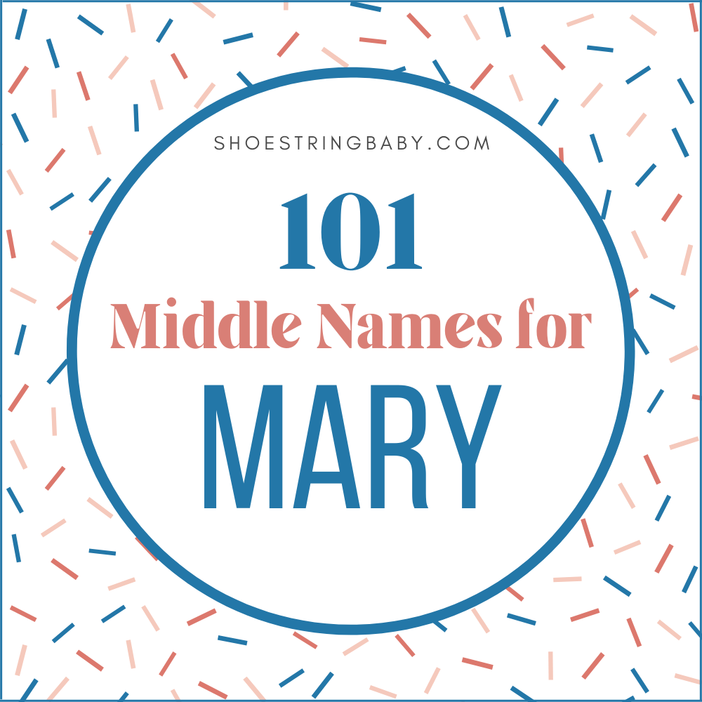 text in a white circle that says "101 middle names for Mary" with a confetti background
