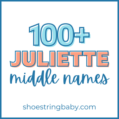 text that says 100+ juliette middle names with a solid blue border