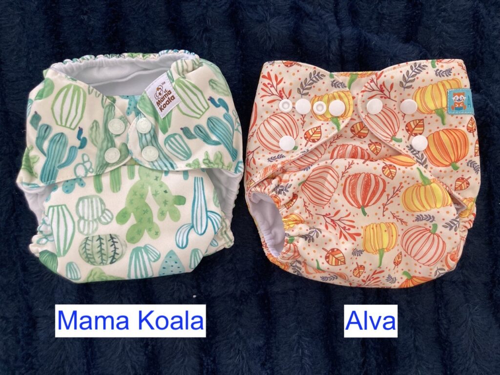 Mama Koala vs alva baby cloth diapers next to each other