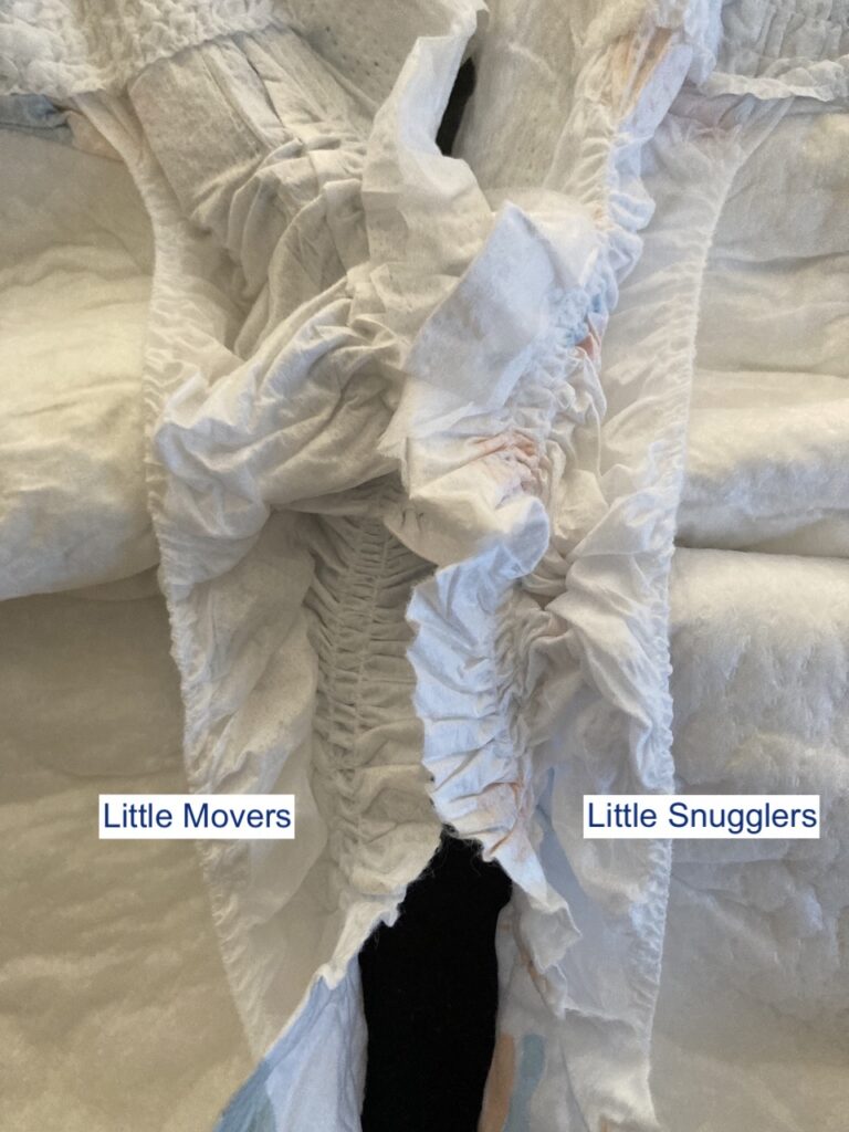 Close up of the diaper elastics that go around the legs of huggies diapers
