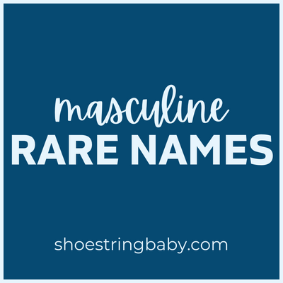 text that says masculine rare names in light blue against a dark blue background