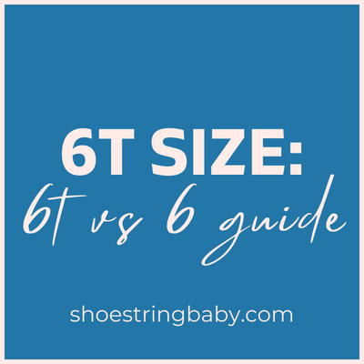 peach text against a dark teal background that says "6T size: 6t vs 6 guide"