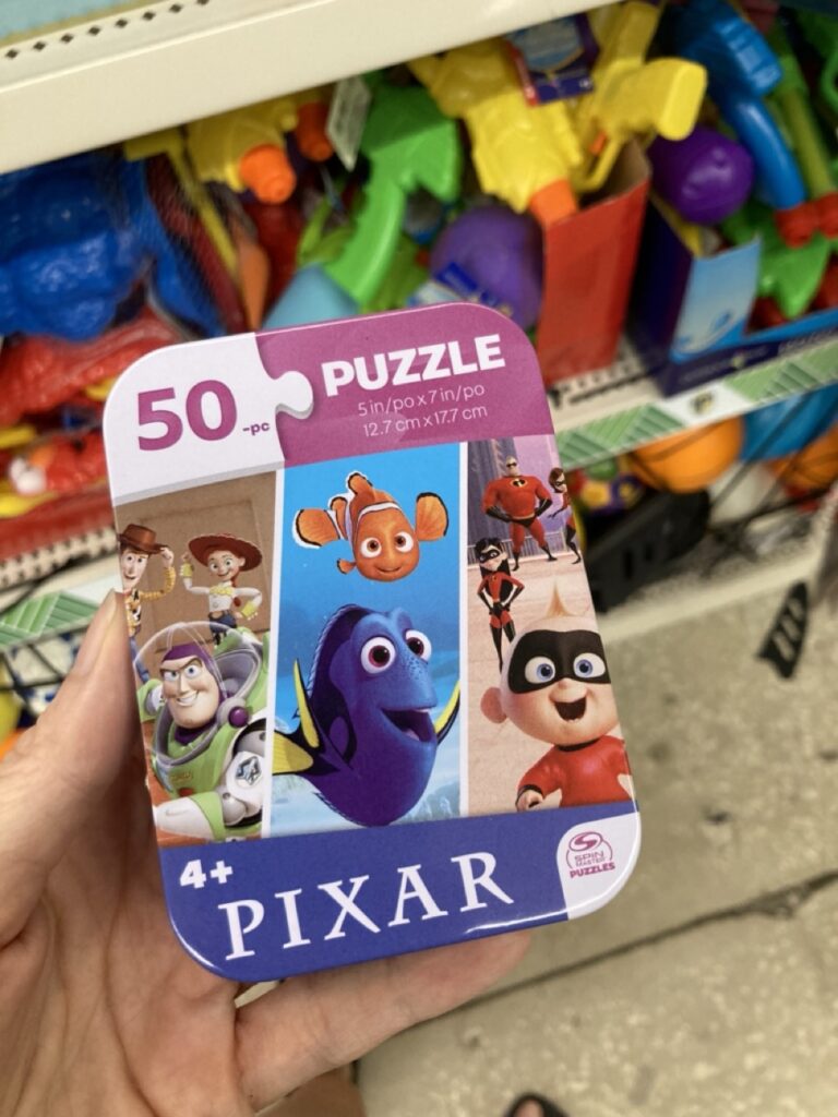 pixar themed puzzle in the box at the dollar store
