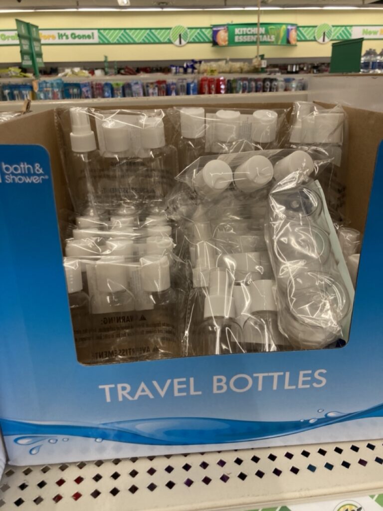 empty travel bottles for soaps at the dollar tree