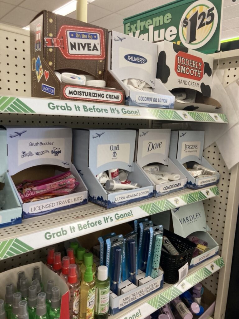 display of travel soaps at the dollar tree