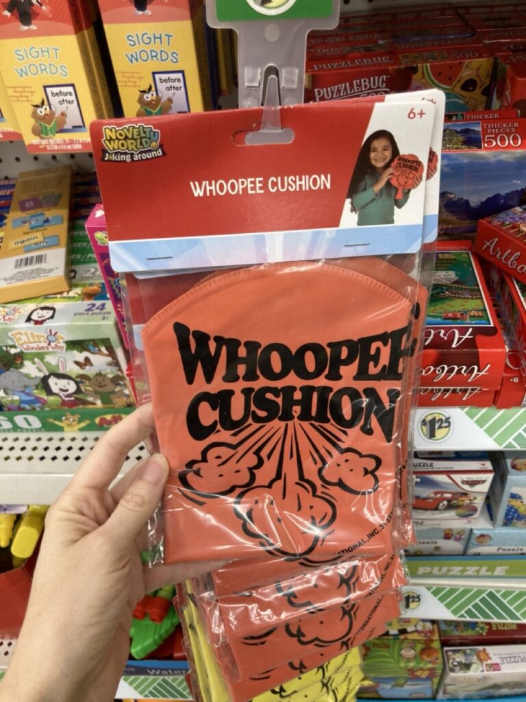 red whoopee cushion in the package at the dollar tree