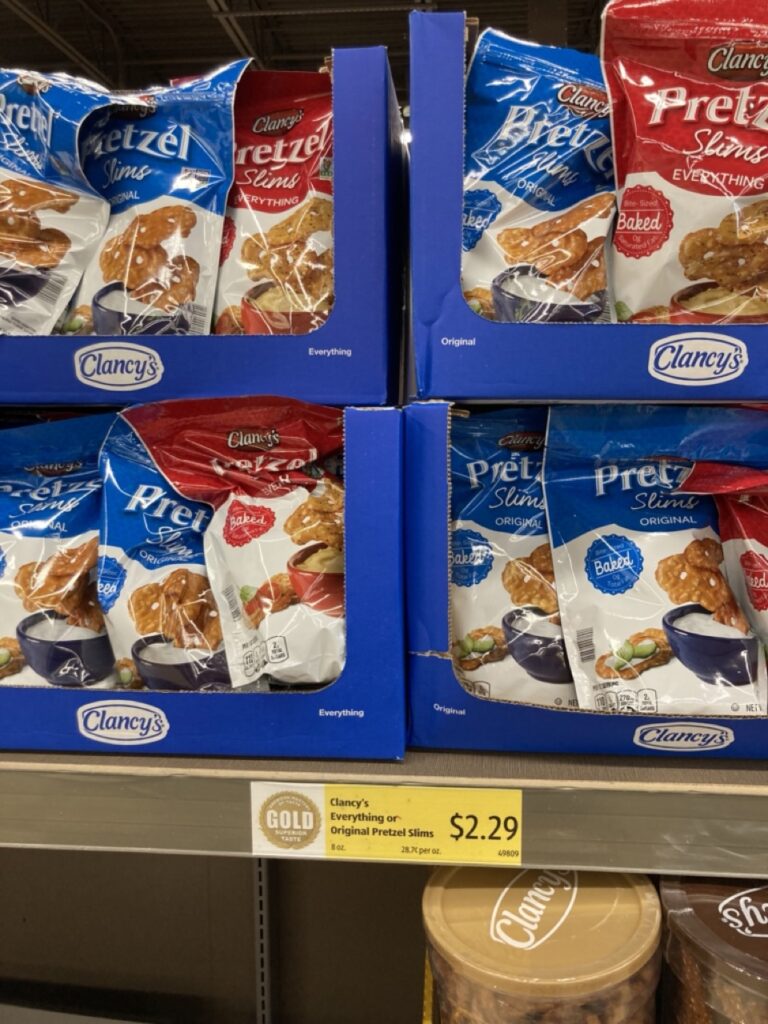 pretzel chips on the shelf at aldi