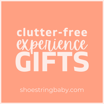 this is a peach square with text that says clutter-free experience gifts
