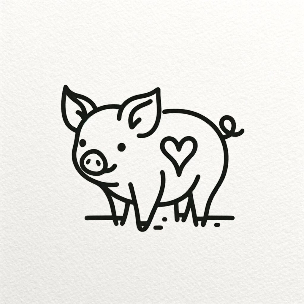 this shows a cute pig that is simply drawn with a heart on its side