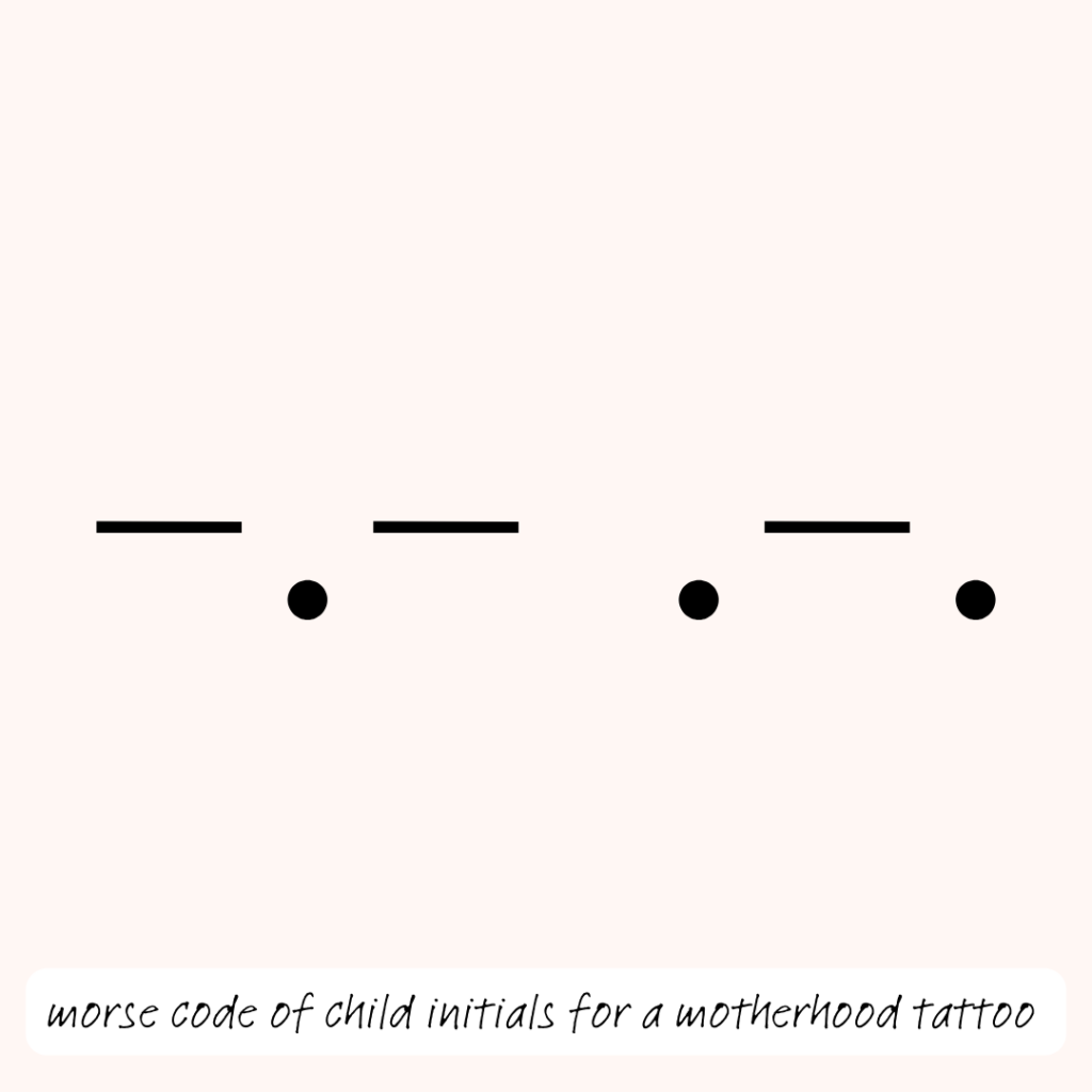 Morse code of the letters KR. Underneath the text says 'morse code of child initials for a motherhood tattoo'