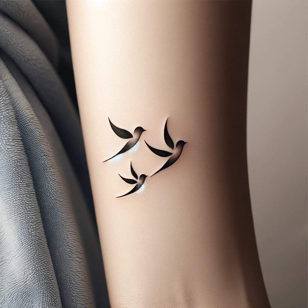 this is a tattoo on the forearm of three birds