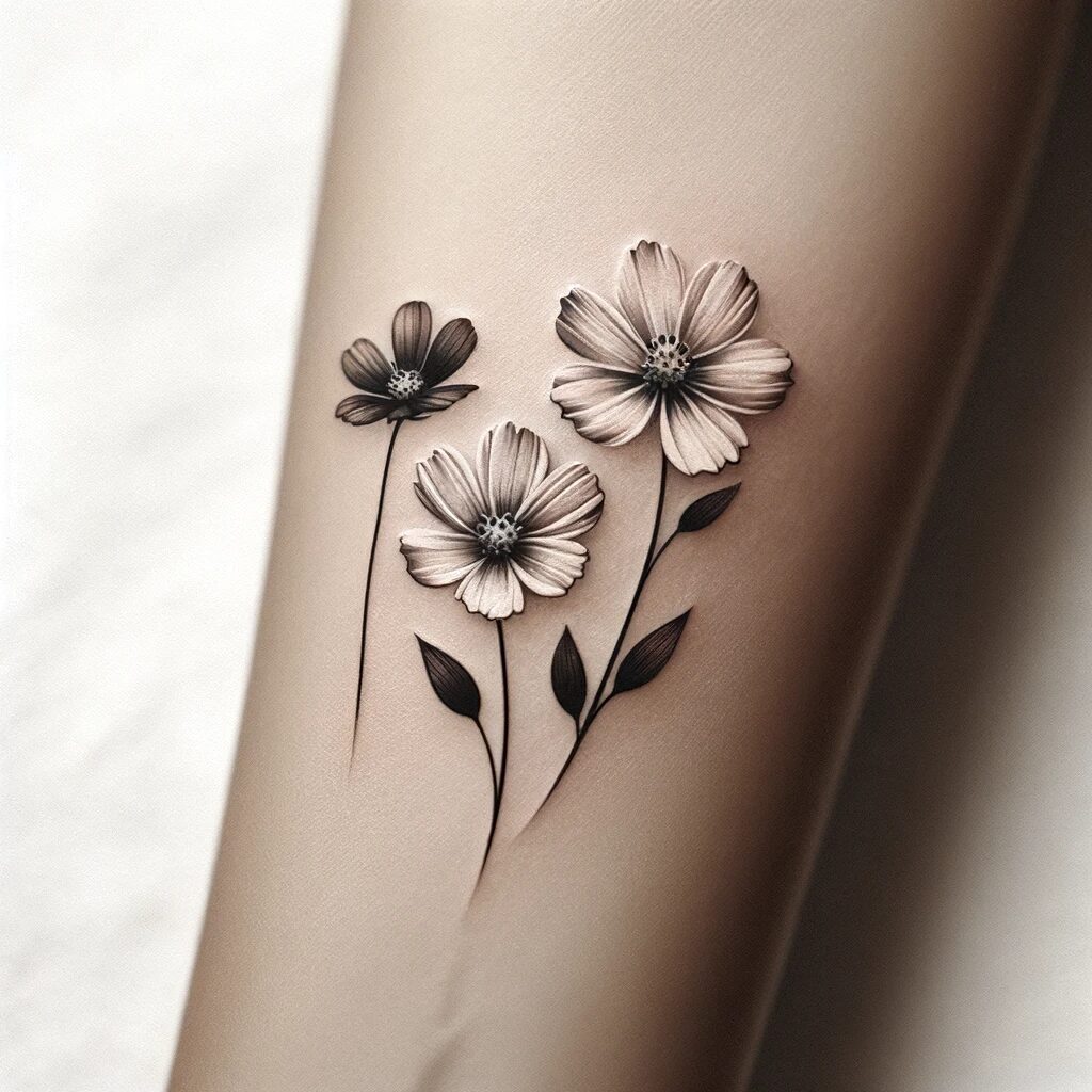 this is a tattoo on the forearm of three flowers