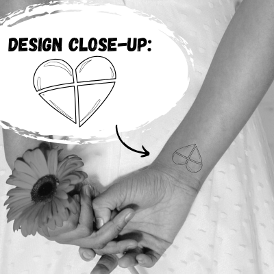 a wrist tattoo with a close up of a heart made of four pieces