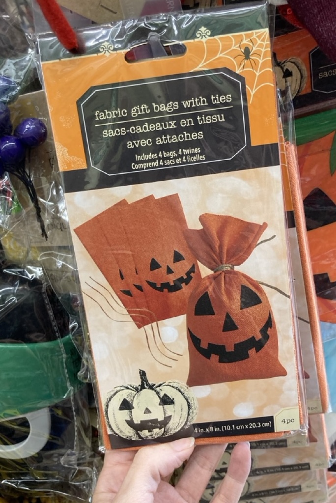 fabric pumpkin gift bags in a package