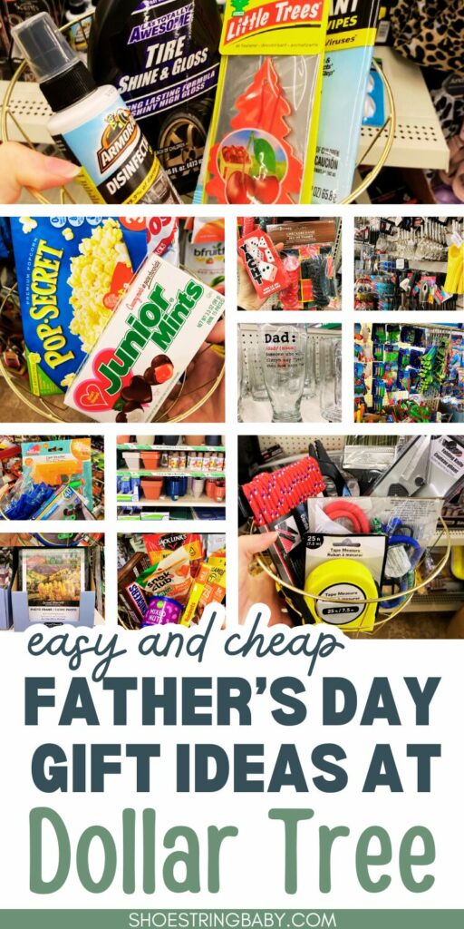 a collage of father's day gift ideas at dollar tree. text says "easy and cheap father's day gift ideas at dollar tree"