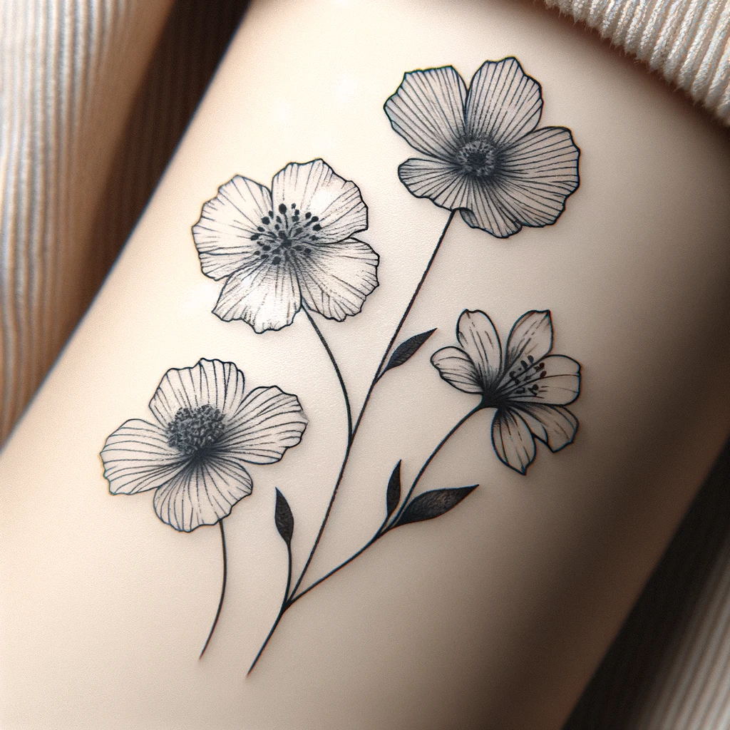 a simple drawing of four flowers as a tattoo