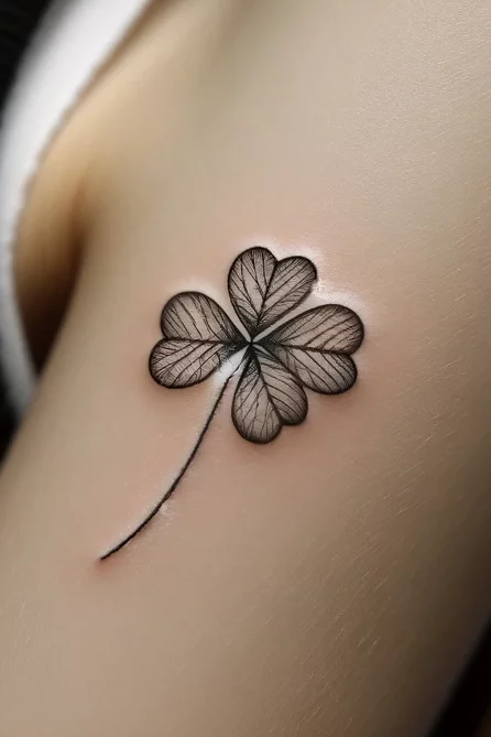 a bicep tattoo of a four leaf clover