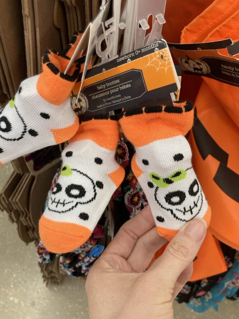 baby halloween socks with skulls on them