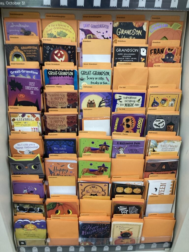 shelf of halloween greeting cards