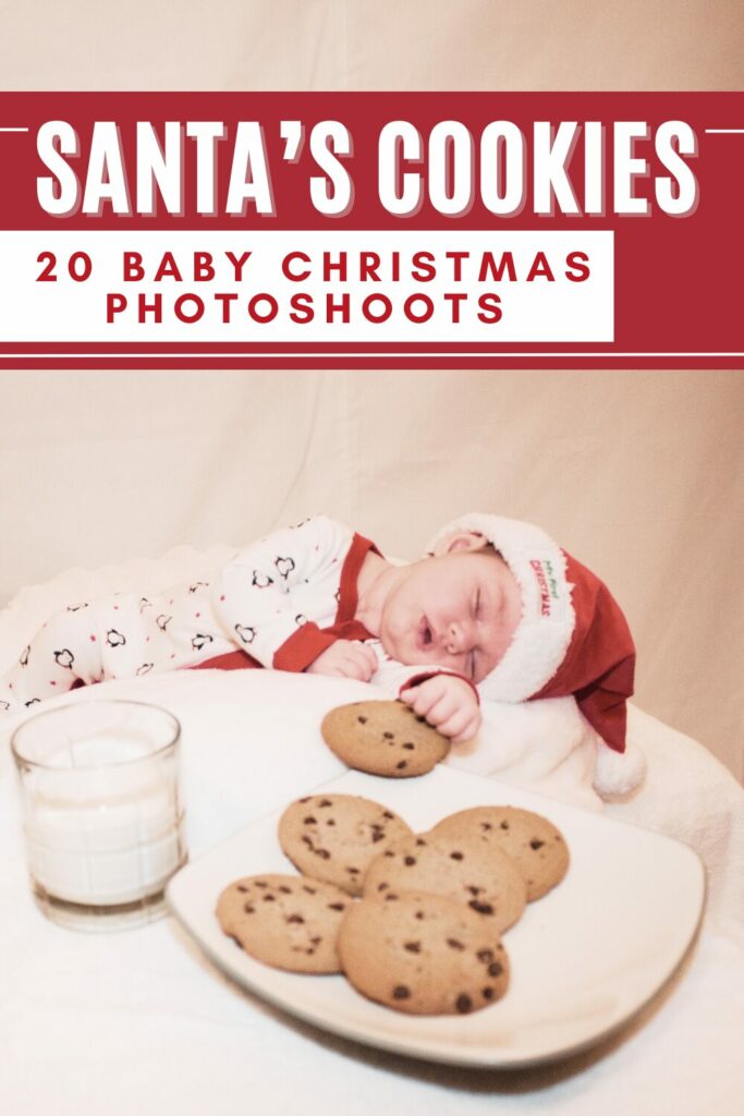 baby asleep next to a plate of santa's cookies and milk