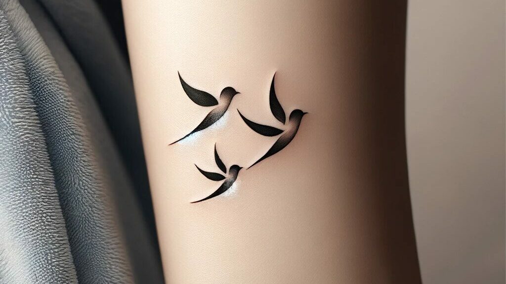 this is a tattoo on the forearm of three birds