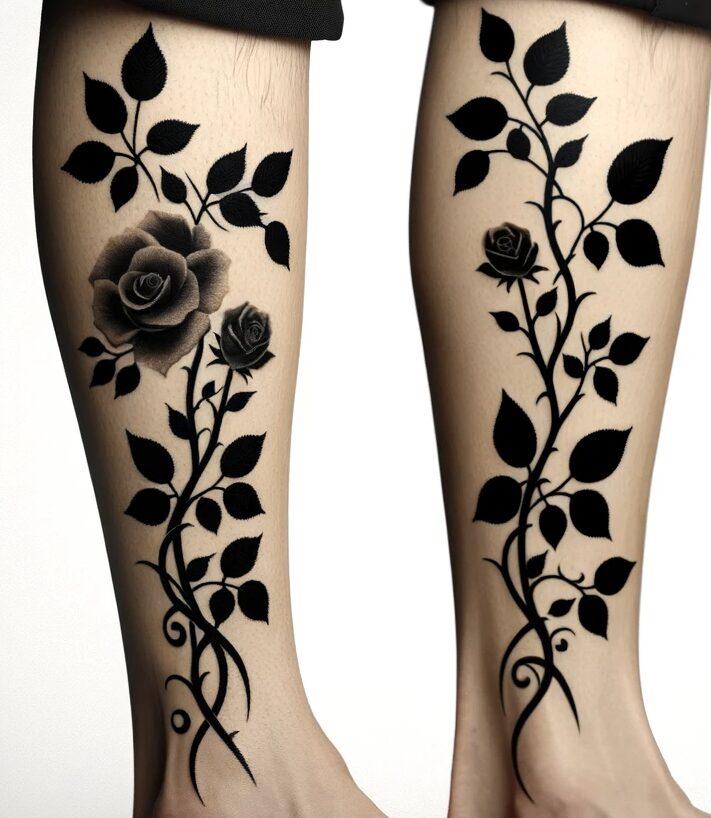 rose vine tattoos on the calves