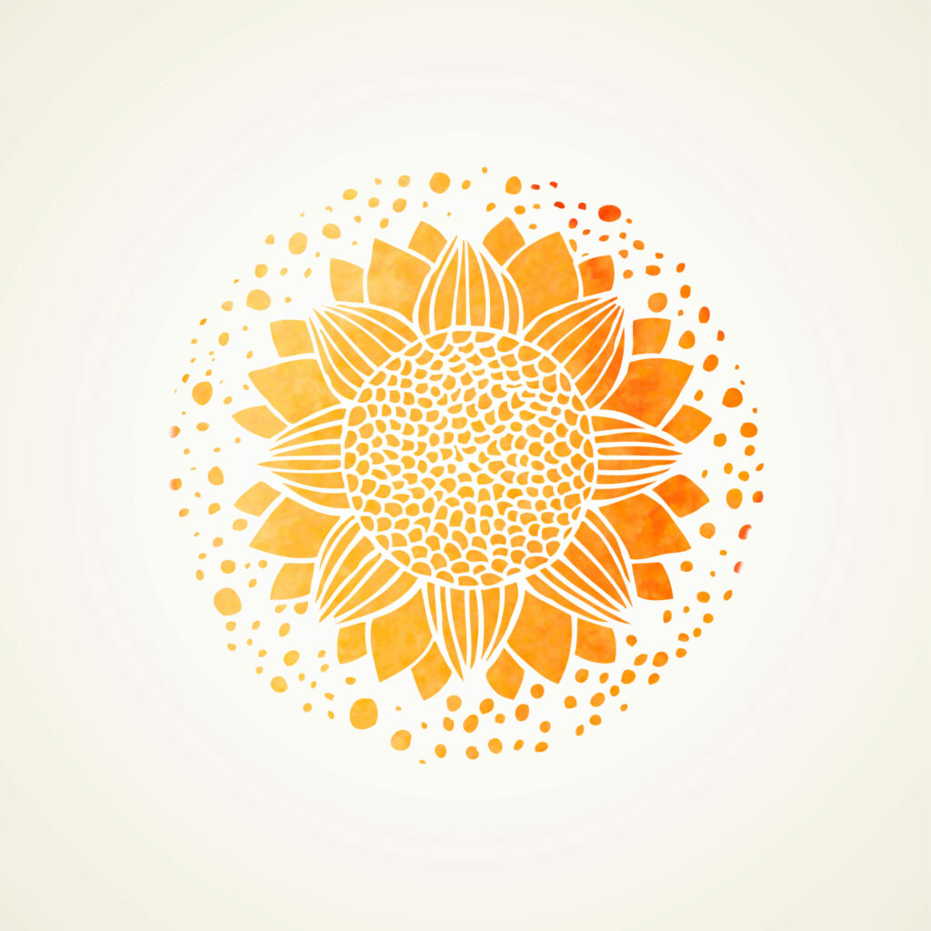 a orange color sunflower graphic with lots of little circles around it