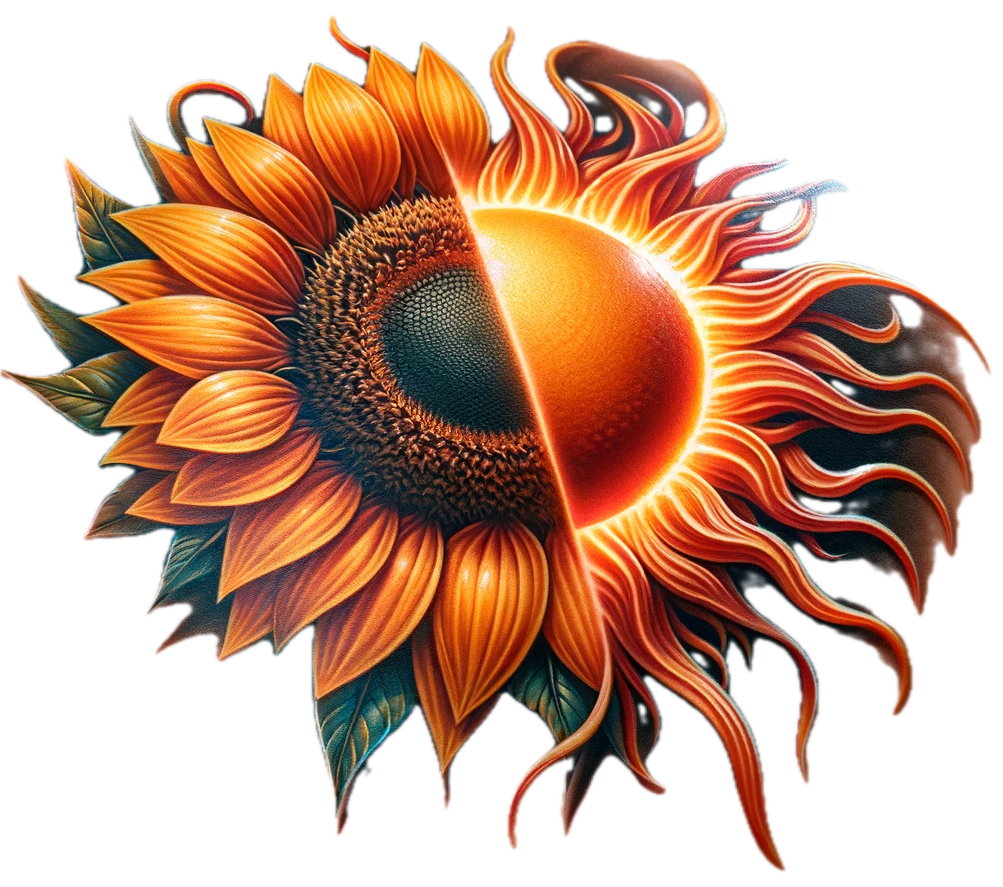 a sunflower design that is half sunflower and half sun