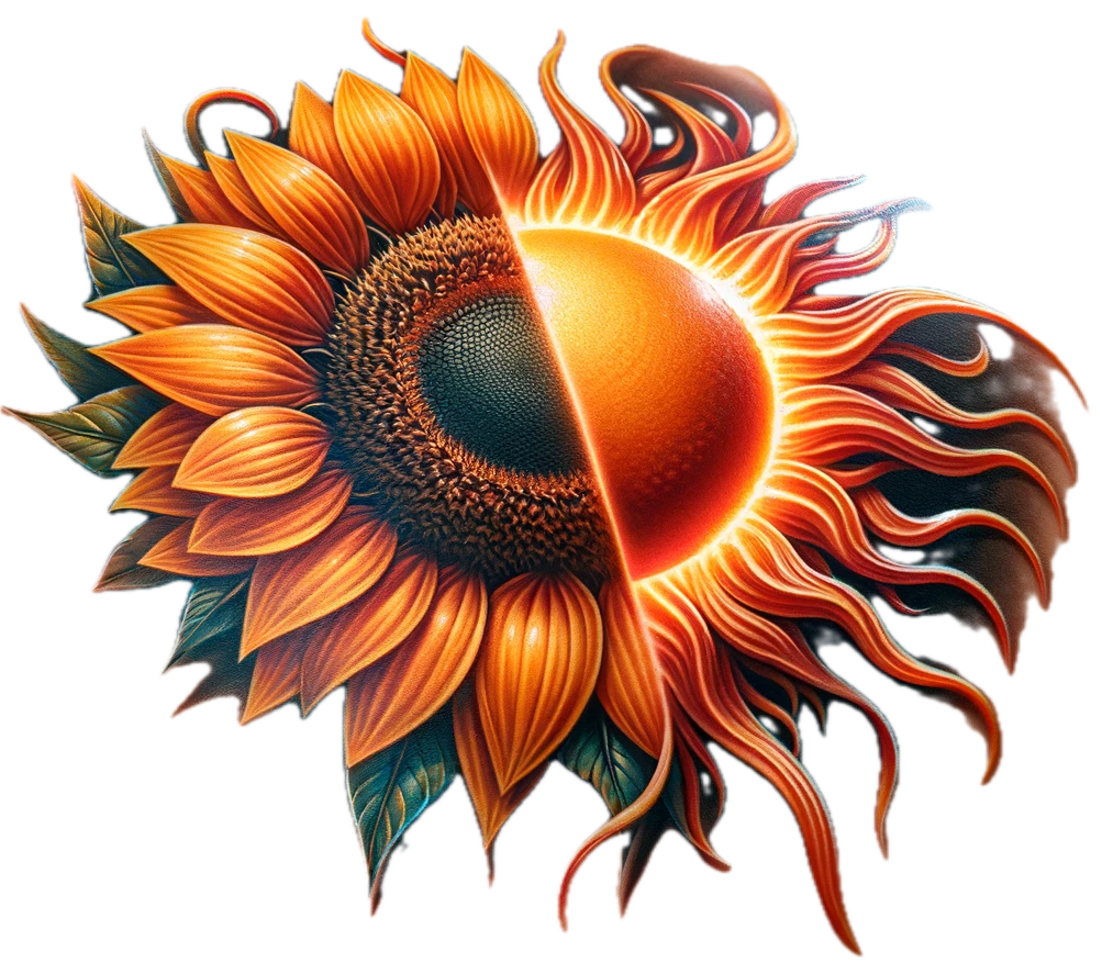 a sunflower design that is half sunflower and half sun