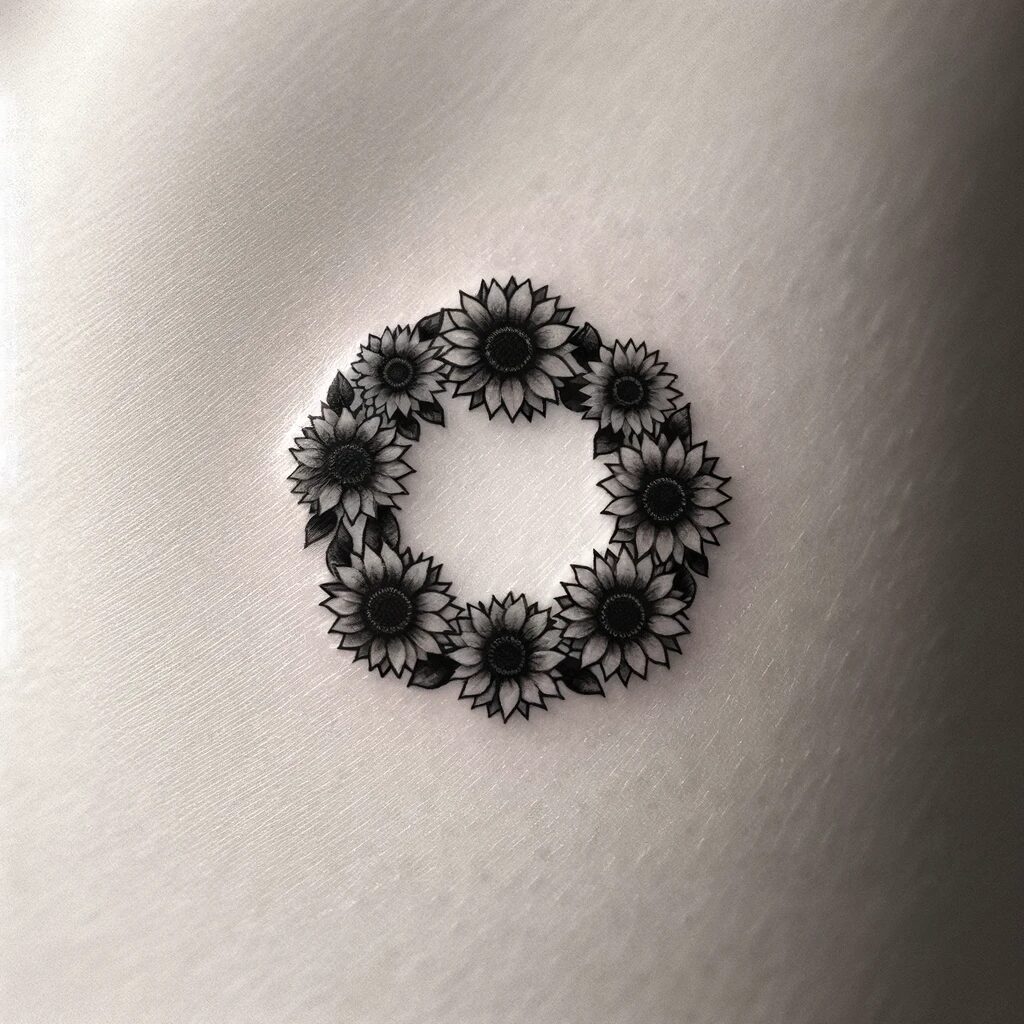 a design of a small ring of sunflowers