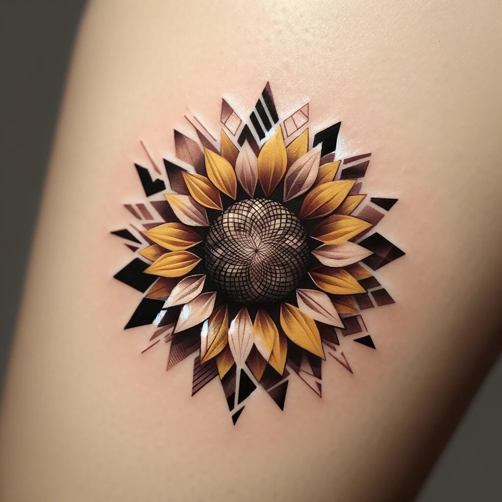 a sunflower with subtle geometric design elements