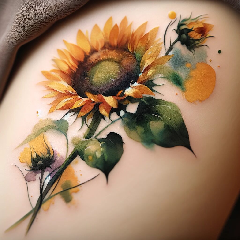 a sunflower tattoo of sunflowers on a stem
