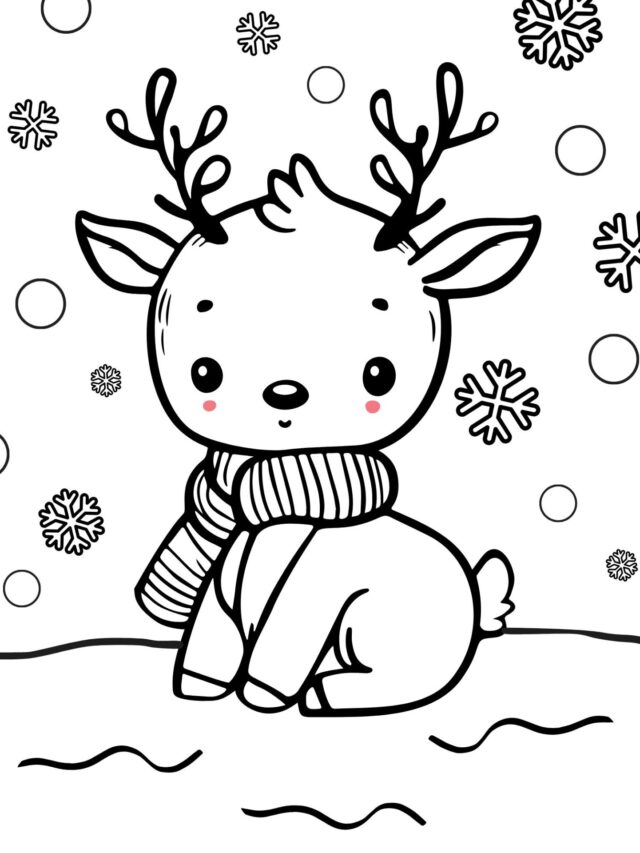 a very cute reindeer in the snow coloring sheet