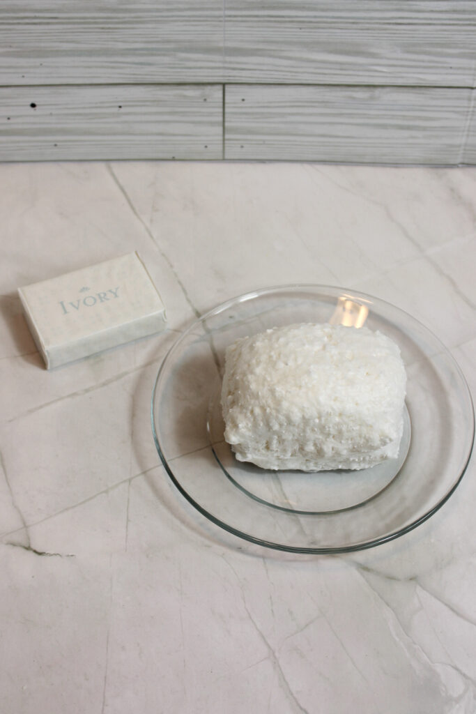 Melted bar of soap in a microwave plate.