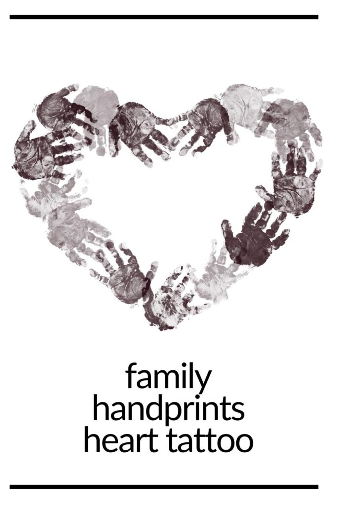 Wrist tattoo of family
handprint shaped into a heart.